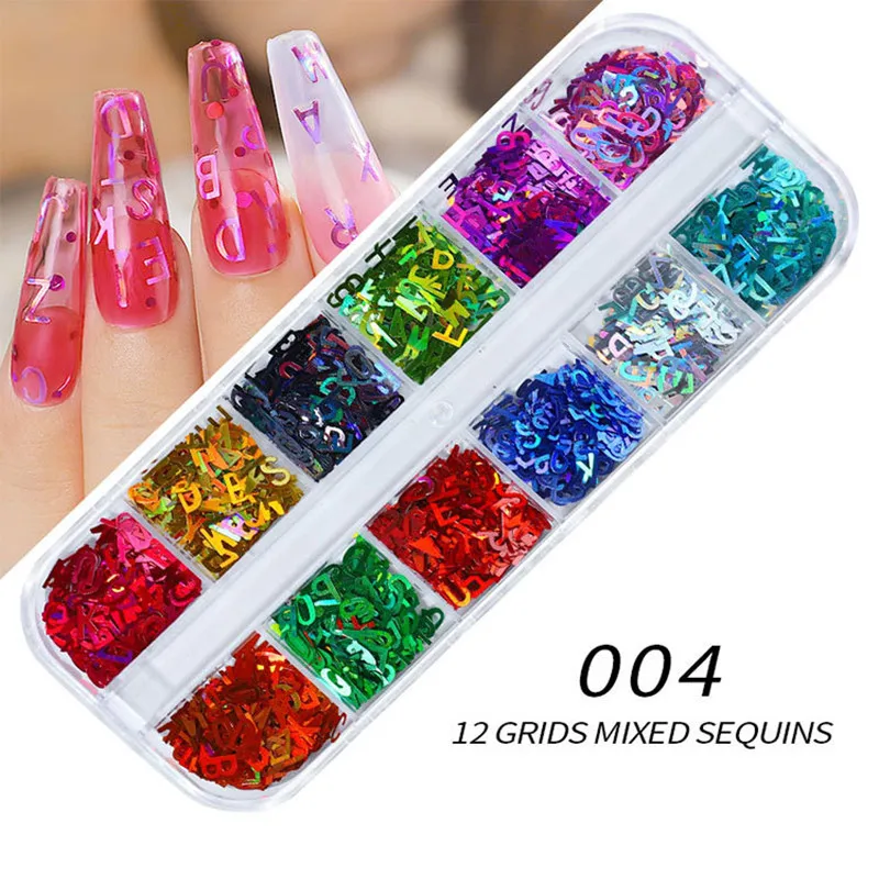 

12Grids Laser Letter Sequins Nail Art Decoration Paillette Nail Art Pack DIY Sparkly Neon Chunky Glitter Pigment Nails Design Y8