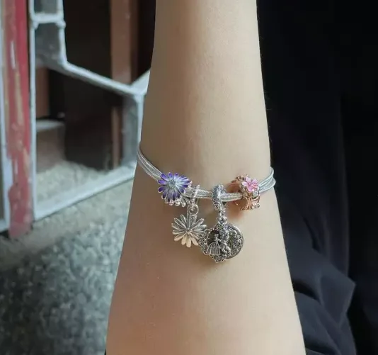 Pandora – boucle fixe antidérapante en argent 925, marguerite rose, pour la fabrication de bijoux à la mode, bricolage comme cadeau pour femmes
