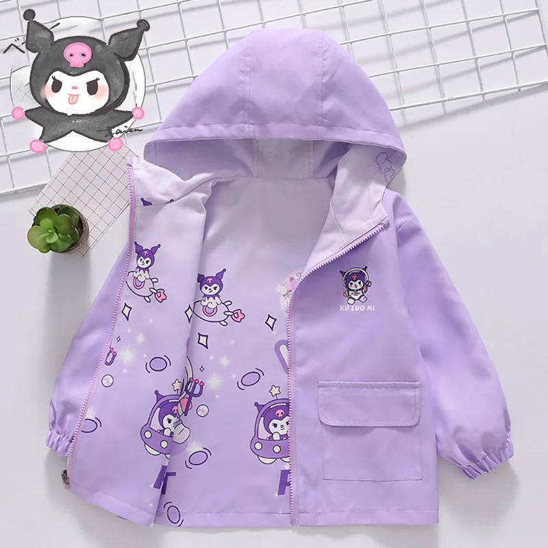 Детская куртка Sanrio Kuromi Kawaii Мультфильм весна осень ветровка с капюшоном