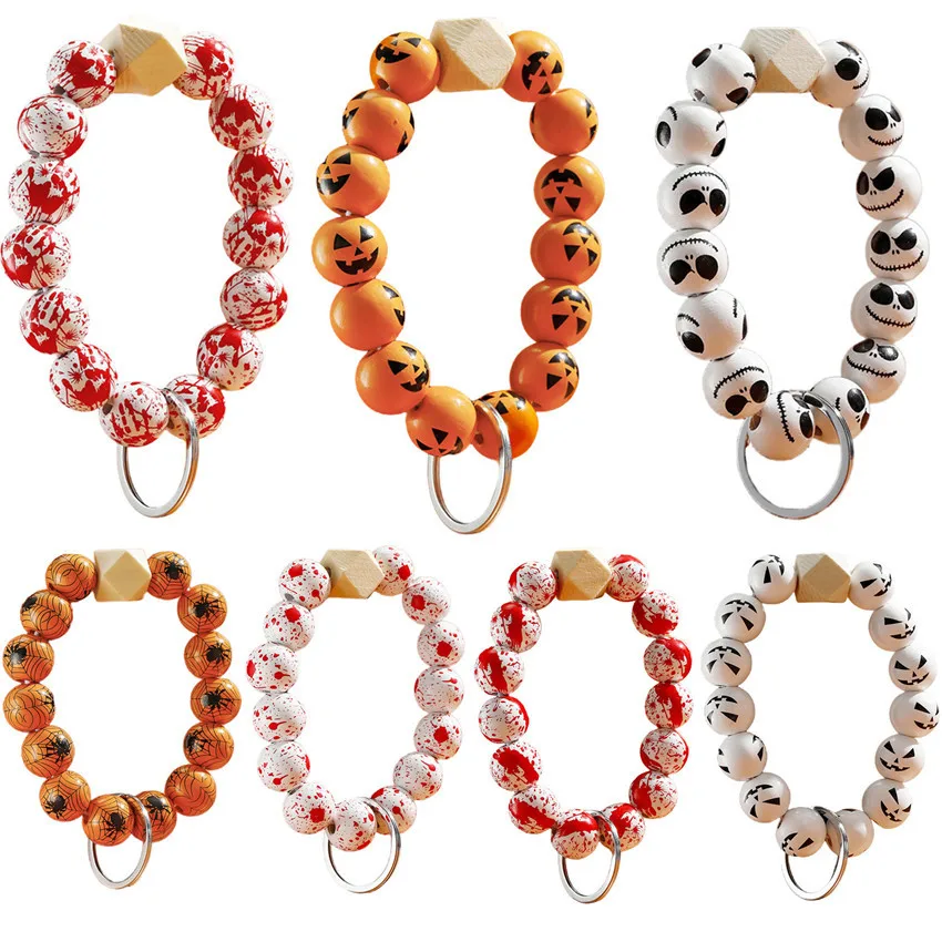 

Halloween Wooden Beaded Bangle Bracelets For Women Fashion Tassel Key Rings Women Bag Accessories 2023 New