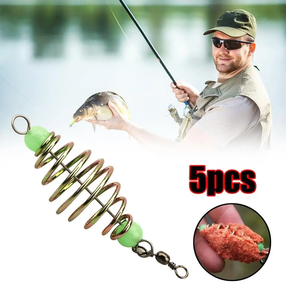 

5 Pcs Fishing Bait Spring Lure Inline Hanging Tackle Stainless Steel Feeder Olive Type Explosive Hook Luminous Bead Fishing Lure