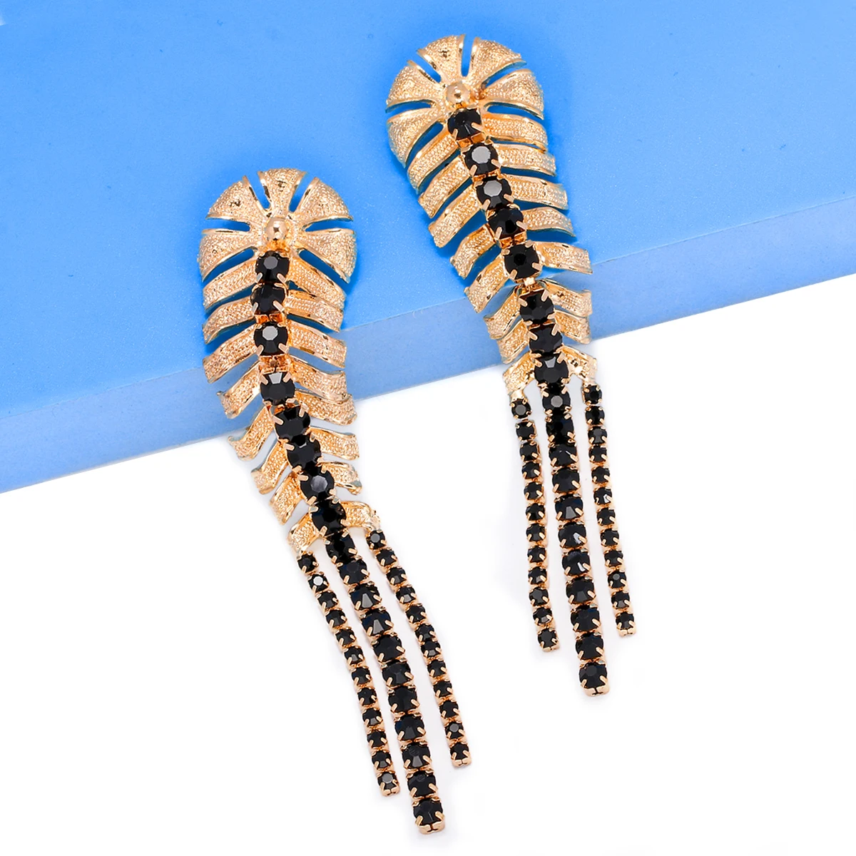 

Bohemian Vintage Metal Black Crystal Rhinestone Long Tassel Drop Earrings for Women Retro Statement Jewelry Wholesale