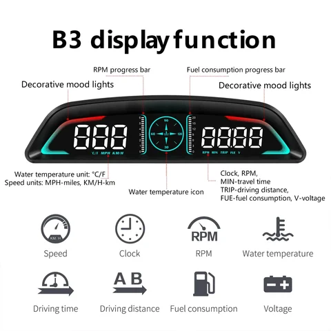 AD B3 OBD2 HUD Проекционный Дисплей Спидометр Автомобильный Тахометр С Датчиком Температуры Воды Вольтметр Расхода Топлива Ав...