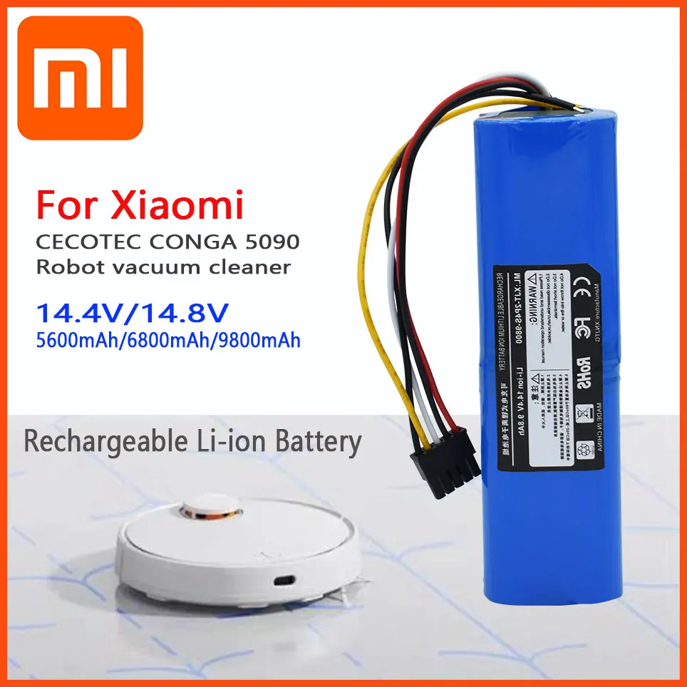 

14.8V Xiaomi 5200mAh/6800mAh/9800mAh INR18650 MH1-4S2P-300S Robot Battery For Cecotec Conga 5090 5490 Robotic Vacuum Cleaner