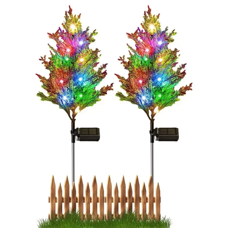 

Christmas Solar Stakes Lights 2PCS Upgraded Christmas Outdoor Decorative Lamp Auto On And Off Solar Pathway Stakes Pine Lights