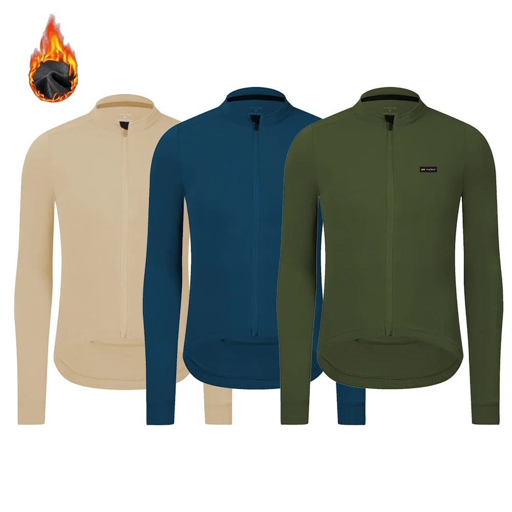 

RISESBIK New Color Men's Winter Cycling Jersey Thermal Fleece Winter Bicycle Clothing Zipper Pocket Bike Jacket Shirt