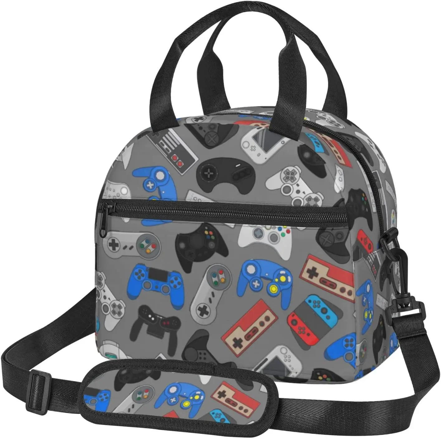 

Красочный фон для видеоигр, сумка для ланча, многоразовая изолированная сумка-тоут для ланча, контейнер для ланча с регулируемым плечом