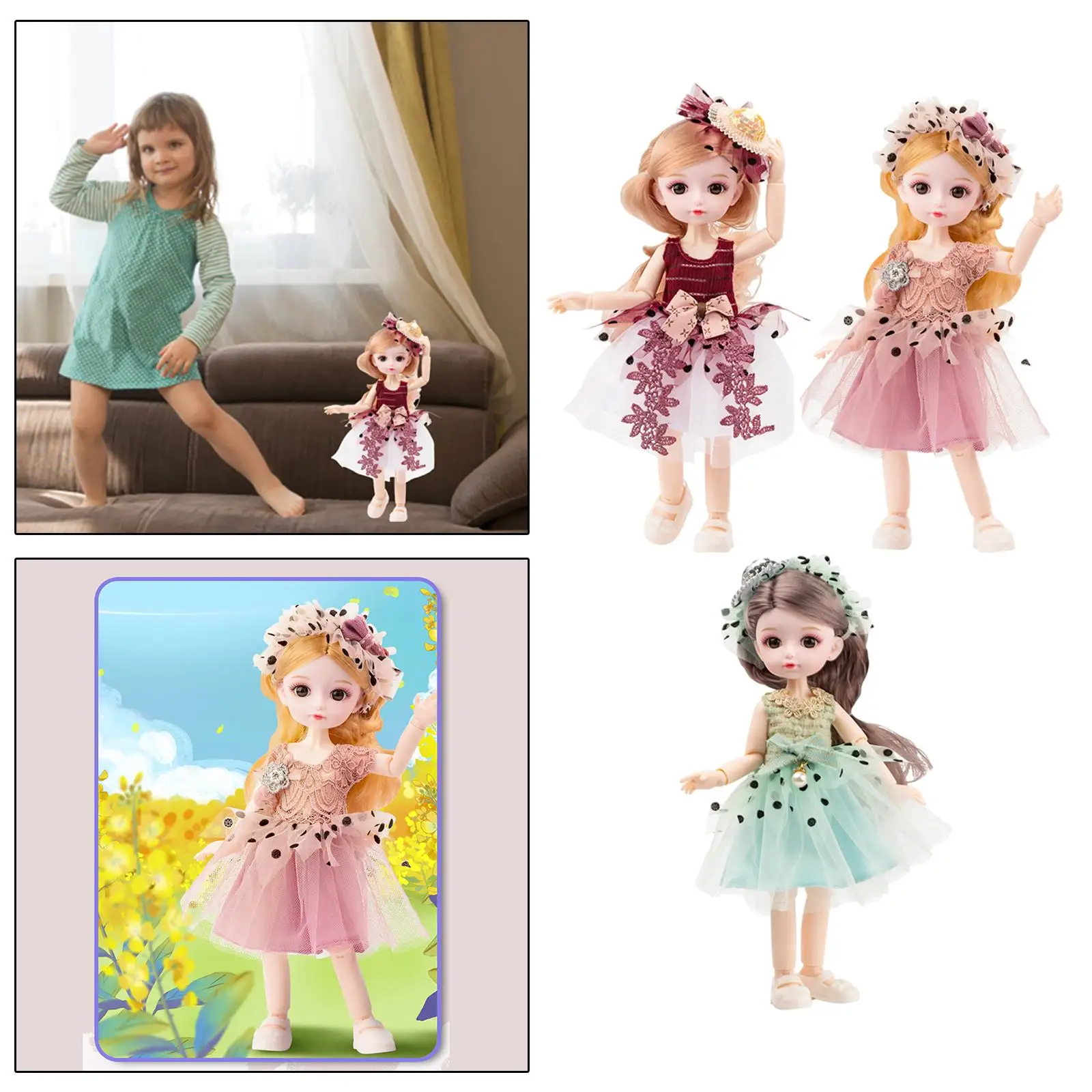 

Adorable 10inch Bjd Doll Play Doll Dress up Fashion Clothes Makeup 13 Moveable Joint Fashion Doll Birthday Gift for Girl Toys