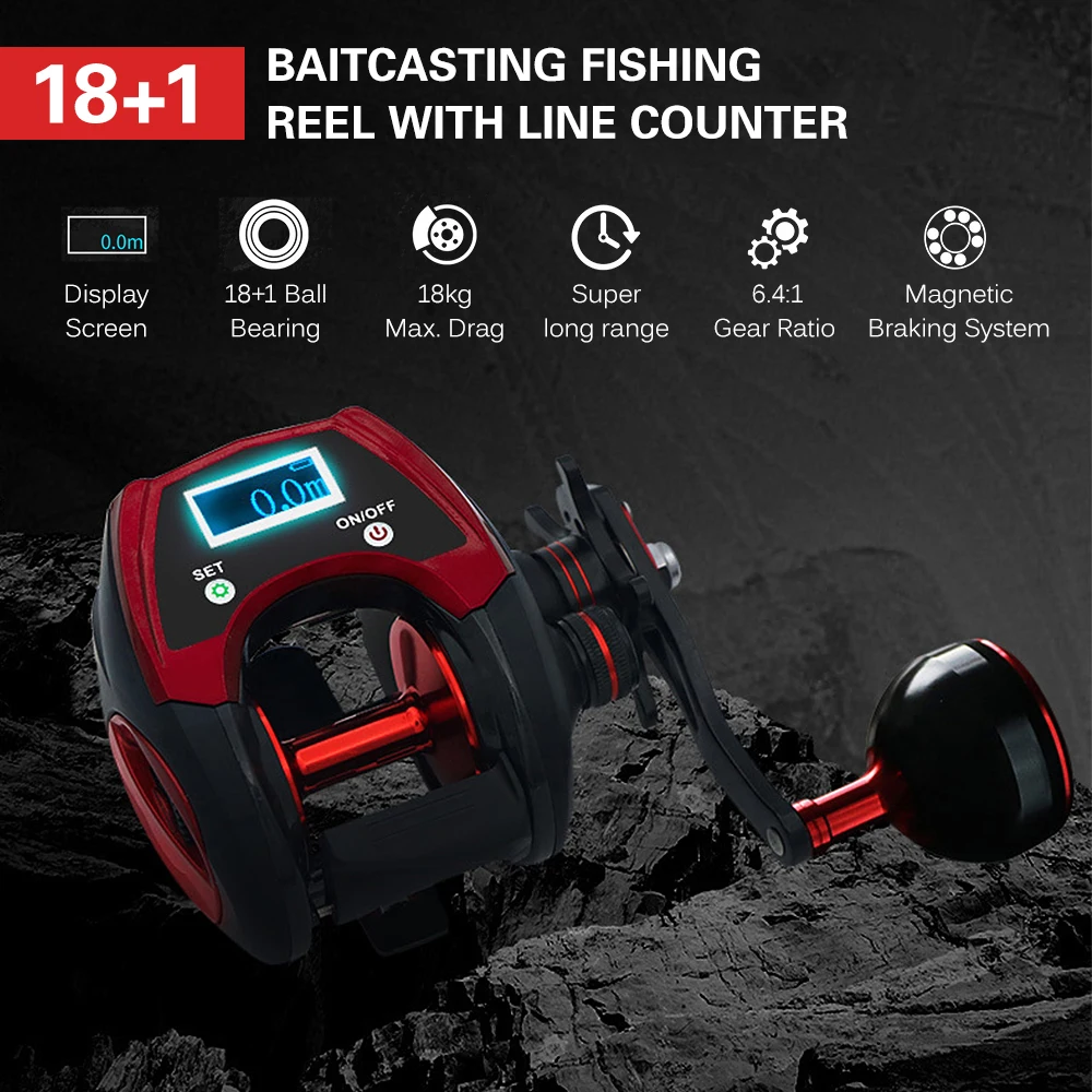 18+1 Ball Bearing Rechargeable Baitcasting Reel 39.7LB Max Drag 6.4:1 Baitcaster Fishing Reel with 8 Magnet Braking System