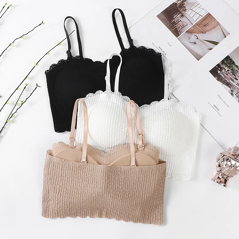 2pcs/set New Thin seamless Tube Top No Straps Non-slip Women Underwear Small Breasts gather No Steel Ring Latex Cup Pad