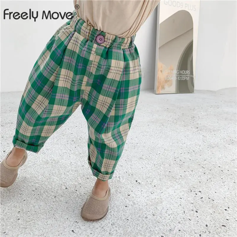 

Freely Move Baby Boy Girl Loose Pants New Fashion Korean Style Casual Plaid Trousers Spring Autumn Children's Casual Pants