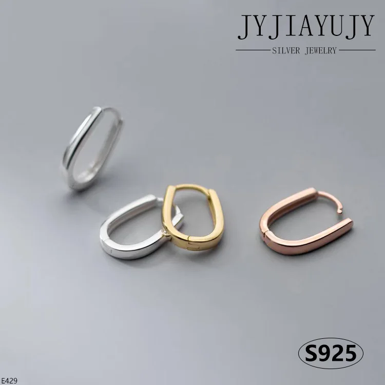 

JYJIAYUJY 100% Sterling Silver S925 Hoop Earrings Geometry Simple Oval Line Shape Fashion Hypoallergenic Jewelry Gift E429