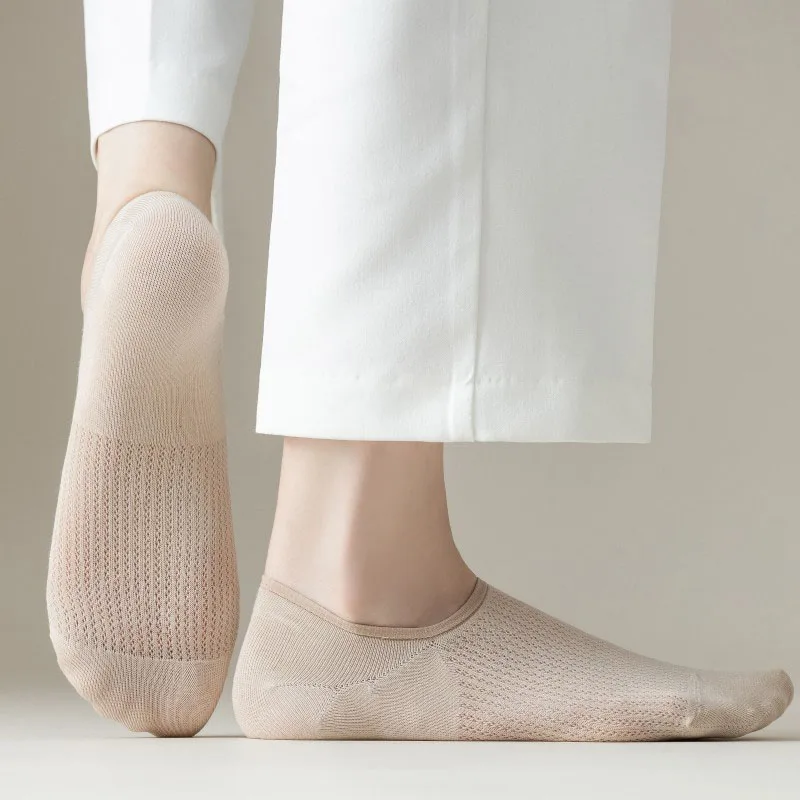 5Pairs Women's Invisible Socks Silicone Non-slip Breathable Mesh Solid Color Ankle Boat Sock Soft Cotton Ultra-thin Ladies Sox