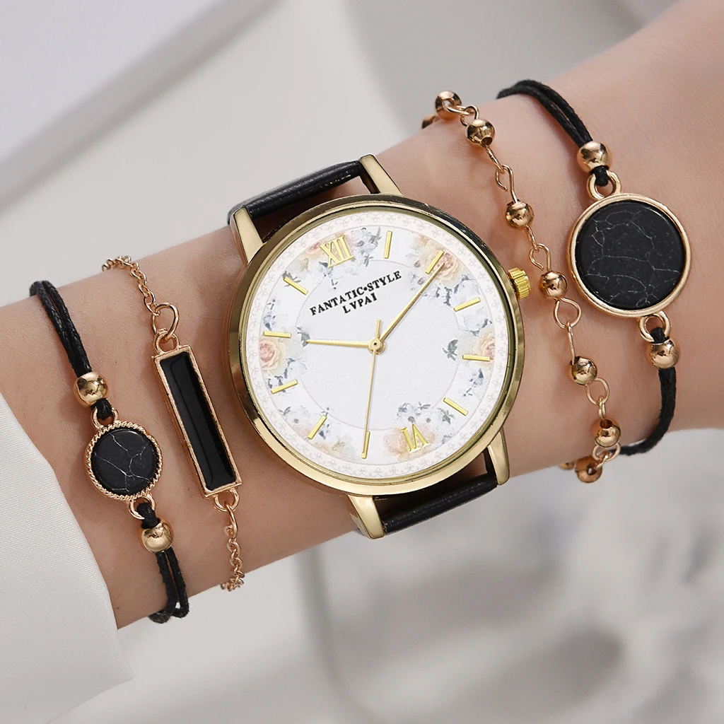 

Lvpai Brand 5PCS Fashion New Bracelet Watch Set Women Ladies Wristwatch Flower Watches Ladies Relogio Feminino Reloj Mujer