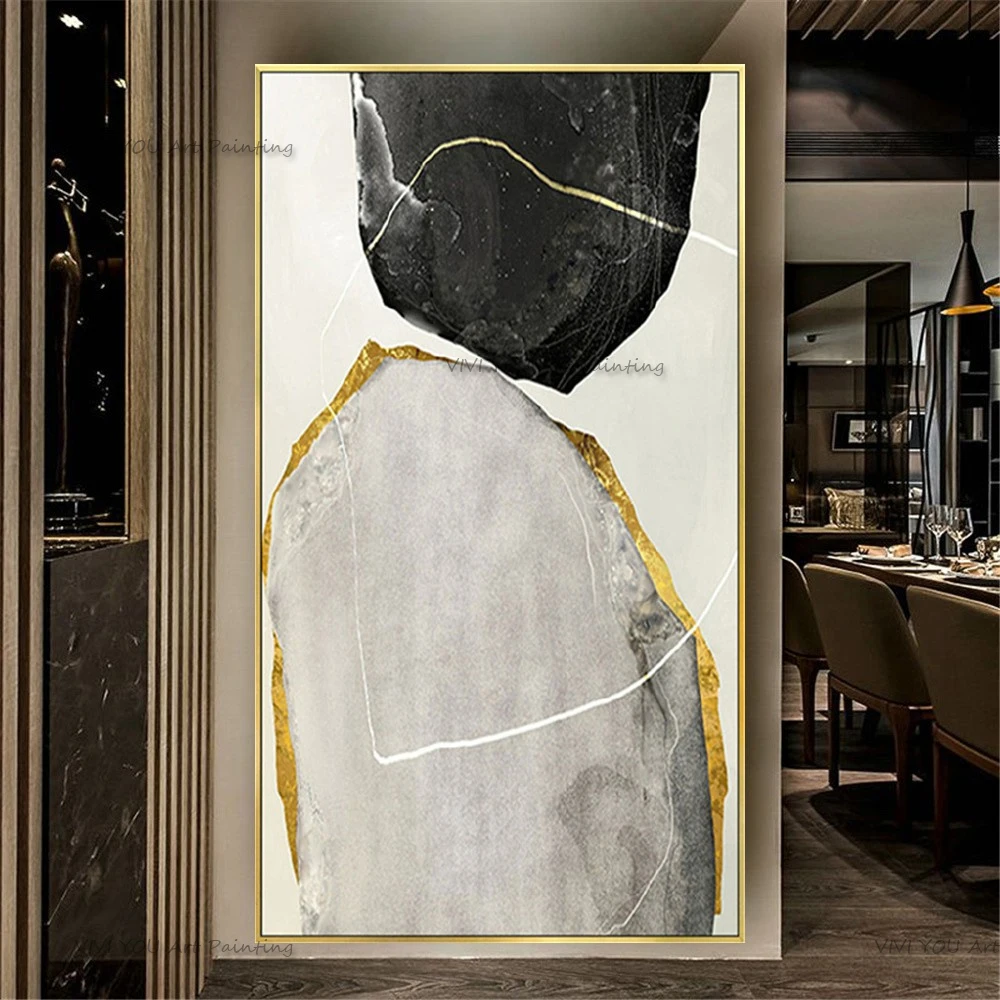 

Handpainted Abstract Black White Gold Oil Paintings Modern Wall For Living Room Home Decoration Room Decor Aesthetic