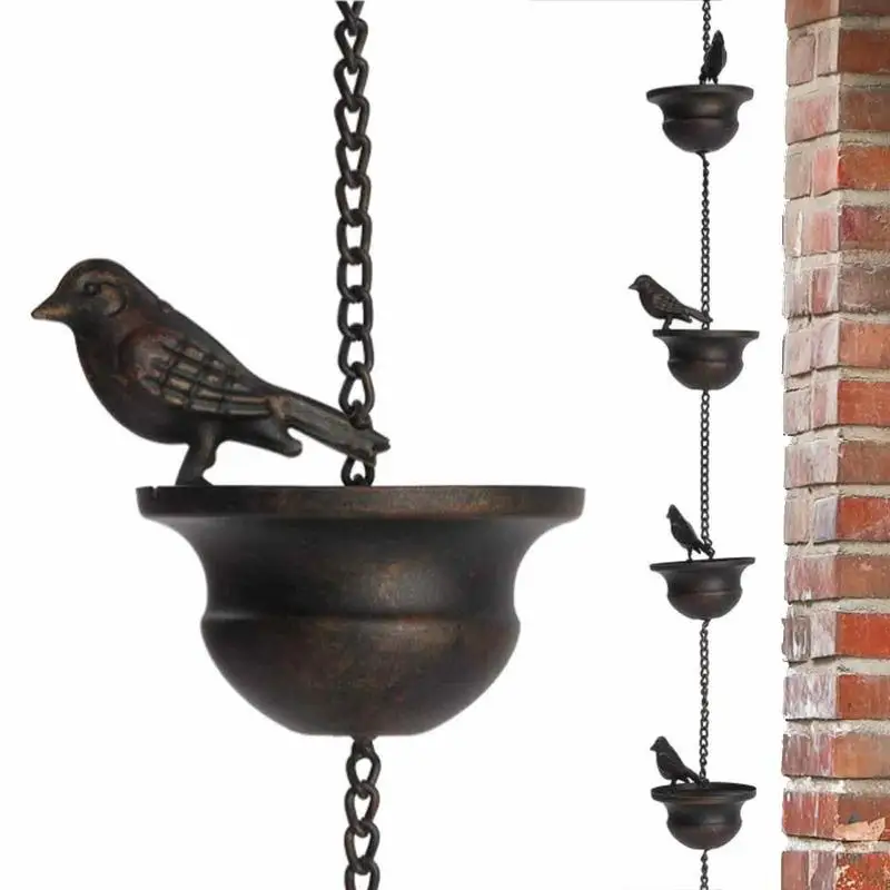 

Rain Chimes with Attached Hanger and 8 Birds Rain Chains for Gutters Birds on Cups for Divert Water Away Gift for Housewarming