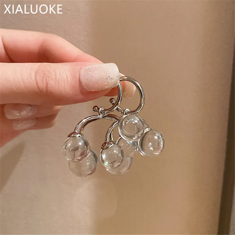 

XIALUOKE 2022 Fashion Irregular Metal Round Transparent Ball Drop Earrings For Women Personality Dangle Earrings Party Jewelry