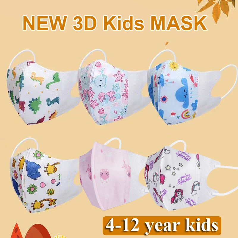 

3D Stereo Disposable Face Mask Kids 3 layer Filter printed Mouth Mask Cartoon Cute Kawaii Boys Girls Children Disposable Masks