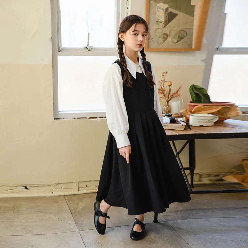 Детский осенний комплект одежды ZOETOP белая рубашка с длинным рукавом и юбка на