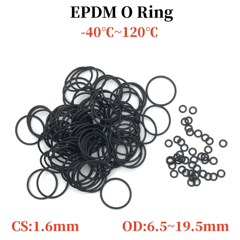 

50pcs EPDM O-Ring Gaskets Thickness CS 1.6mm OD 6.5 ~ 19.5mm EPDM Automobile Round O Type Corrosion Oil Resistant Sealing Washer