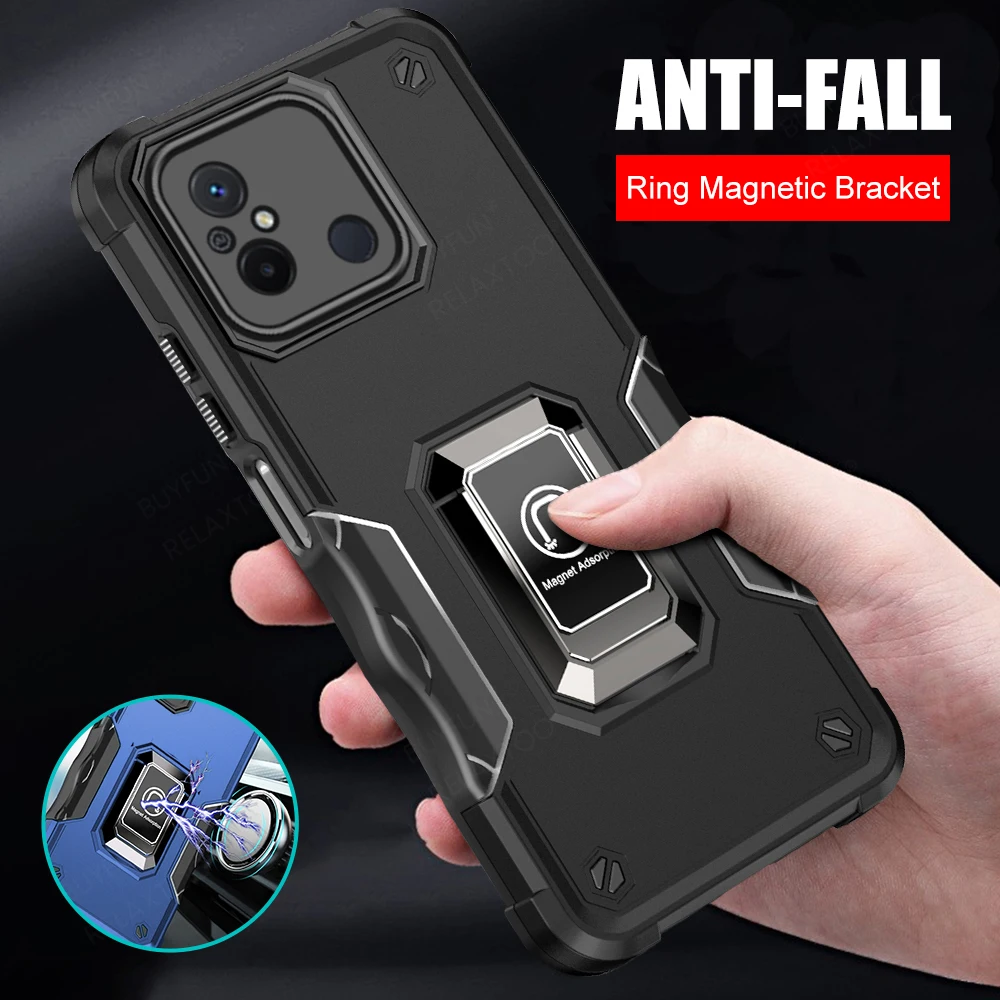 

Redmy 12C Case Heavy Duty Shockproof Coque For Redmi 12C 12 C Redmi12C 4G 22120RN86G 6.71" Car Magnetic Holder Ring Armor Cover