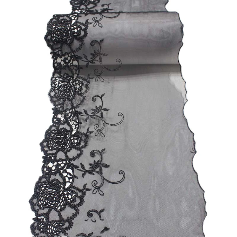 

40Yards Black Embroidery Mesh Lace Trim DIY Needle Work Floral Lace Net Lace For Clothing Sewing Crafts High Quality