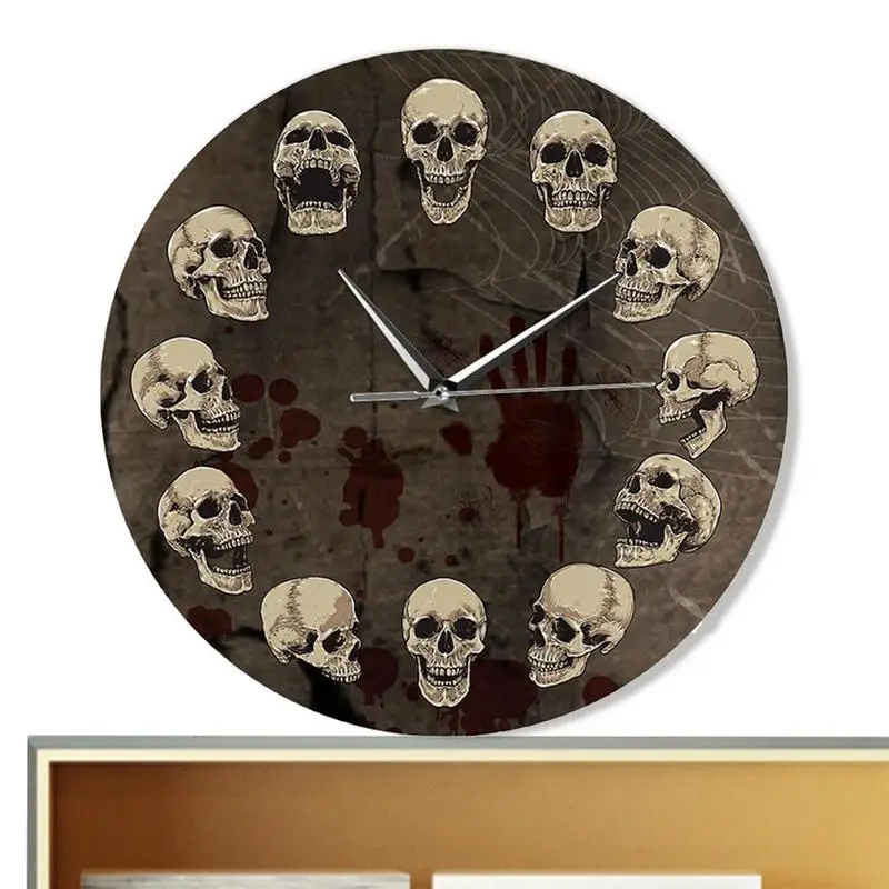 

Funny Skull Wall Clock Gothic Modern Battery Operated Non-Ticking Vintage Clock Digital Clocks For Bedrooms Living Room Decor