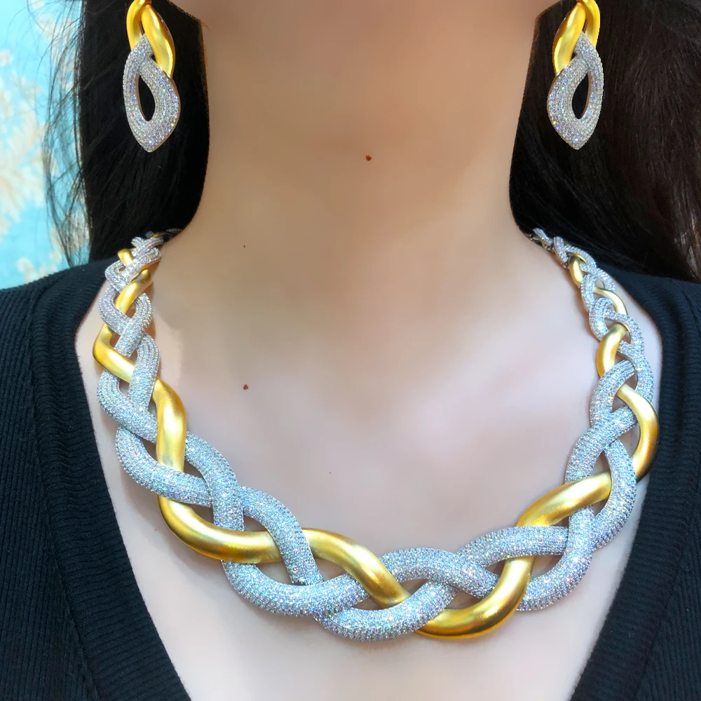 

Missvikki роскошные большие плетеные ожерелье браслет серьги кольцо наборы для женщин Свадебные CZ вечерние костюмы ювелирные наборы