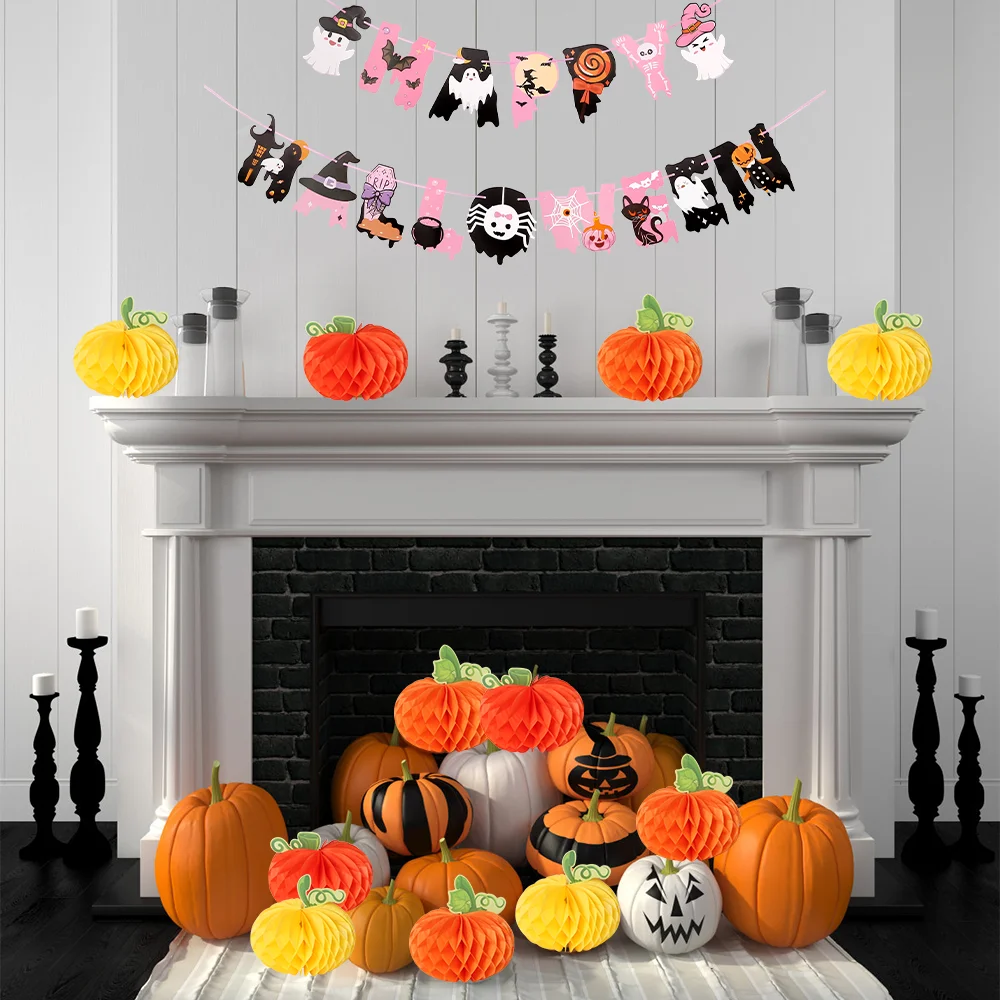 Тыква сотовый шар бумажный подвесной декор Хэллоуин День благодарения осень