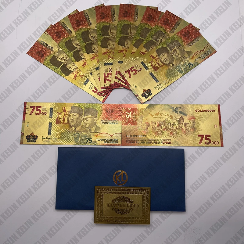 10 шт./партия, золотые банкноты 75000 Rupiah