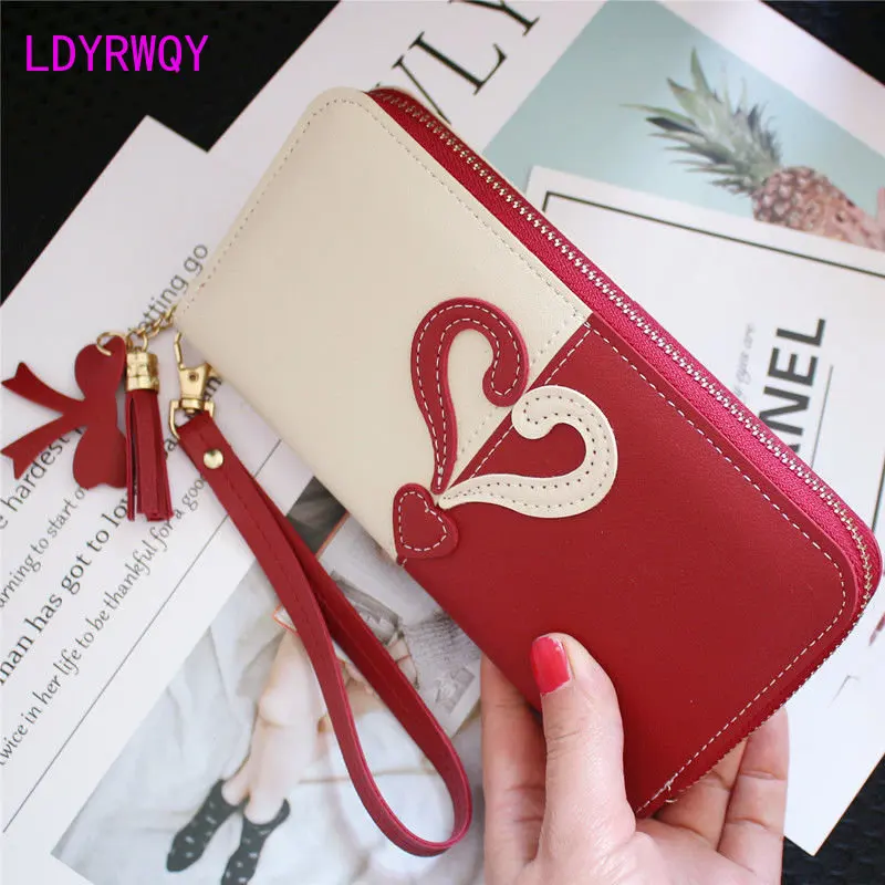 2023 New Women's Long Love Wallet Korean Version Large Capacity Zipper Wallet Splice Tassel Versatile Handbag