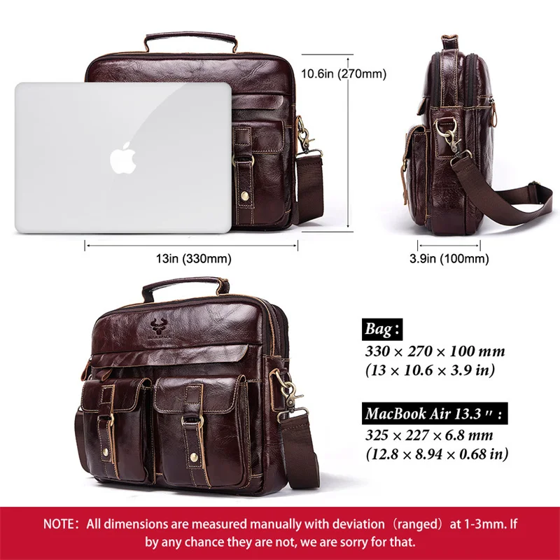 Mens Large Genuine Leather Handbag For Male Business Laptop Male Travel Briefcase Fashion Real Cowhide Computer Shoulder Bag