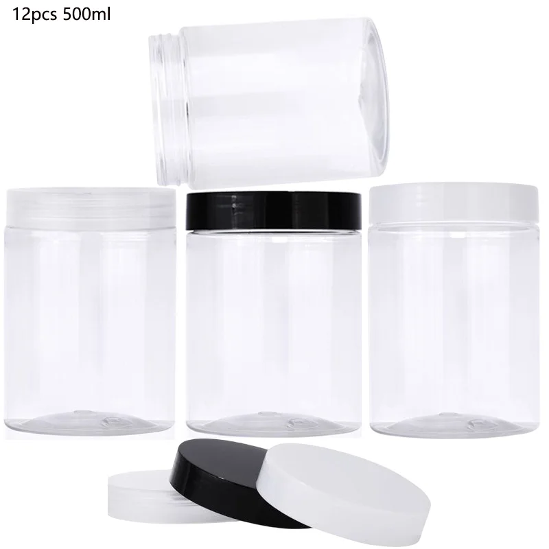 12PCS 500ml PET Plastic Jar Clear Candy Nut Cookie Packaging Empty Jars Cosmetic Container Grain Spice Bottles Kitchen Storage