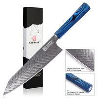keemake 8 inch chef knife japanese damascus aus 10 steel blade kiritsuke kitchen knives blue g10 handle sharp meat cutter tools