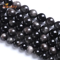 natural sliver color black obsidian stone round loose beads for jewelry making needlework fit diy bracelets 468101214mm 15