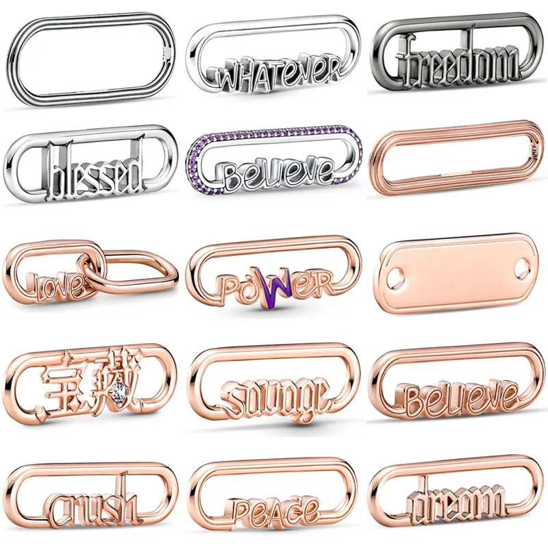 

Me Styling Power & Believe Freedom Peace Word Link Connector Beads 925 Sterling Silver Me Charms Fit Fashion Bracelet Jewelry