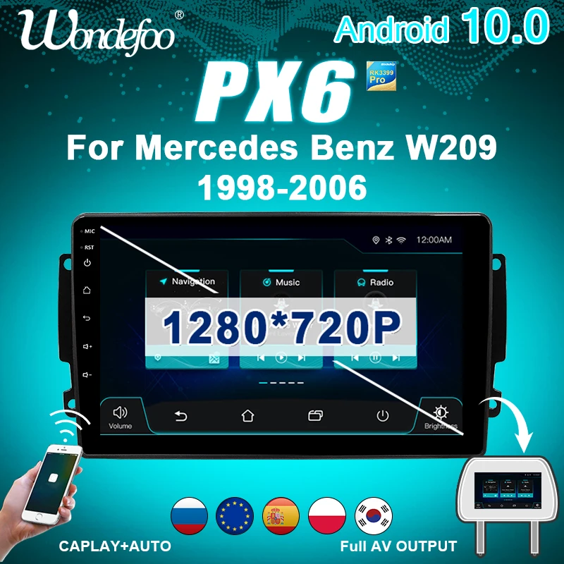 Автомагнитола PX6 2 din Android 10 с экраном для Mercedes Benz CLK W209 C209/W168 W203 Viano W463 Vito Vaneo