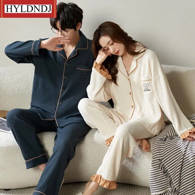 Sweethearts Spring Autumn New Pajamas Sets for Womens and Mens Loose Casual Cartoon Print Pyjamas 2Pcs Nightgown Homewear