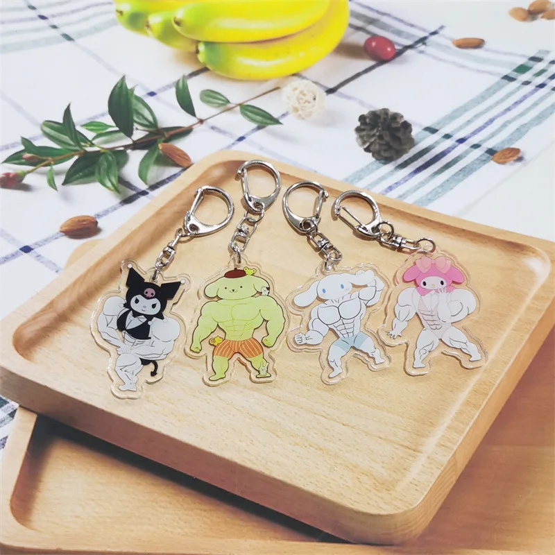 Anime Sanrio Acrylic Hello Kitty Kuromi Mymelody Cinnamoroll Kawaii Muscle Fitness Bag Pendant Bag Funny Keychain Toys Gift
