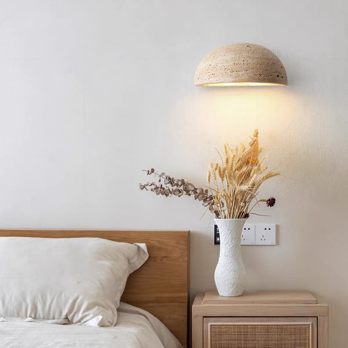 Фото Настенный светильник KK Indoor Stone Wall Lamp Wabi Sabi из желтого мрамора E27 LED для спальни, гостиной, прикроватной зоны, в японском стиле, для лестниц и коридоров, из травертина №5