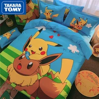 takara tomy pikachu childrens cartoon cute single cotton quilt cover set comfortable skin friendly sheets four piece set