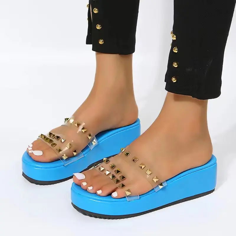 

Wedge Heel Slippers Women Summer Leopard Print High-heeled Shoes Thick-soled Slippers Fashion Outer Wear Sandals Open-toed Shoes