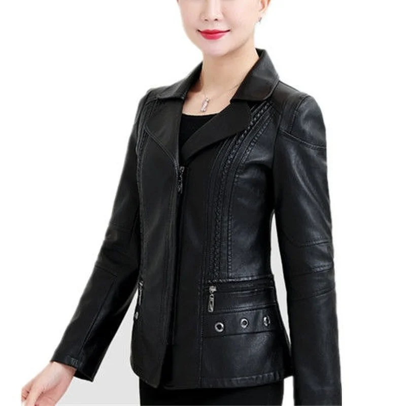 

Женская короткая мотоциклетная куртка из искусственной кожи, на молнии