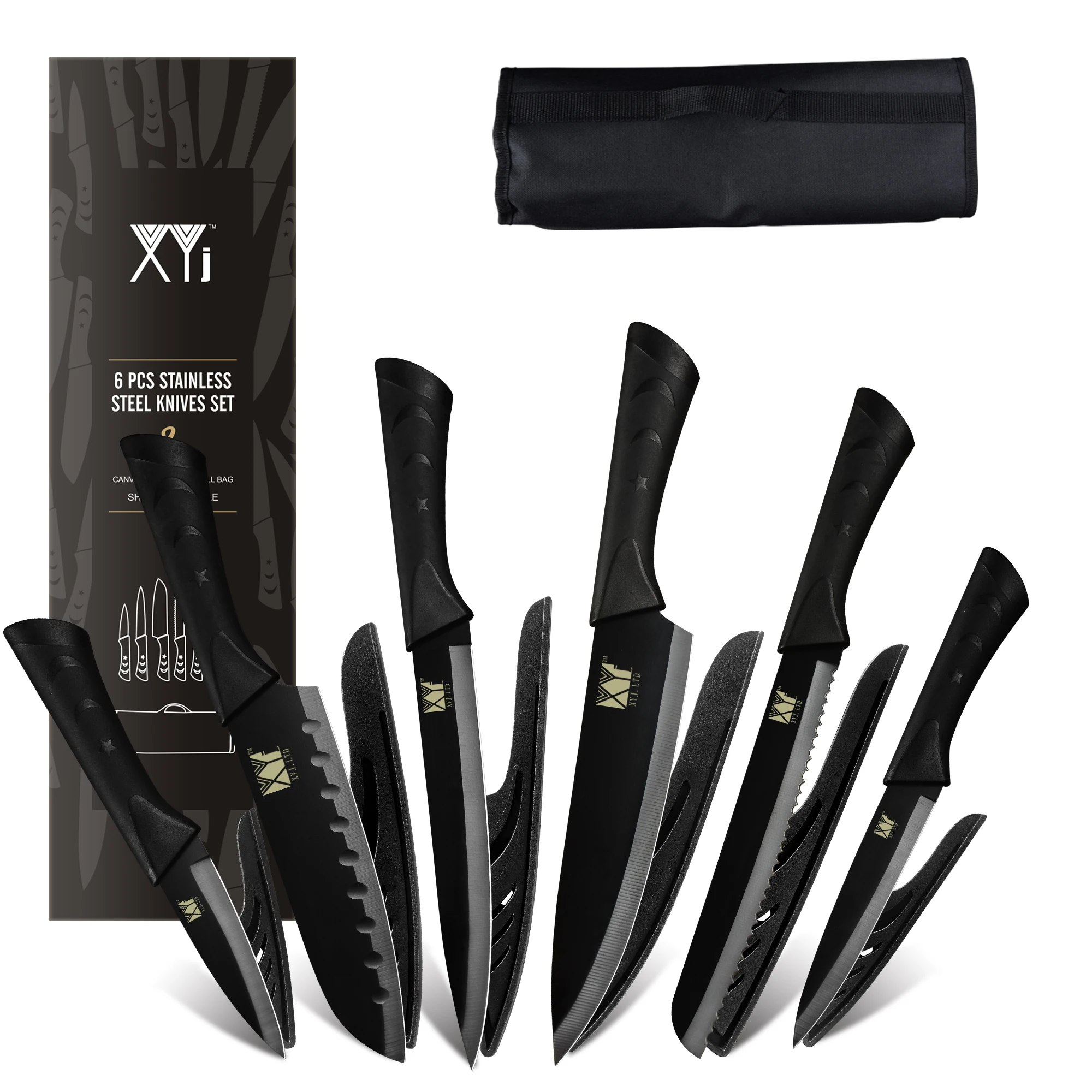 

XYj Fast Delivery 6 PCS Kitchen Knife Set Stainless Steel Cooking Knives Tool Slicing Meat Cleaver Chef Slicing Santoku Knives