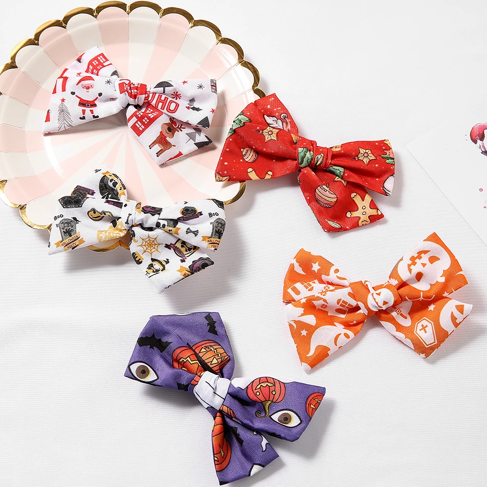 

Halloween Hair Bow Clips For Girl Print Christmas Bebe Hairpins Pumpkin Head Kids Headwear Girls Hair Accessories New