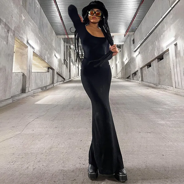 Women Bodycon Dress Long Sleeve Maxi 