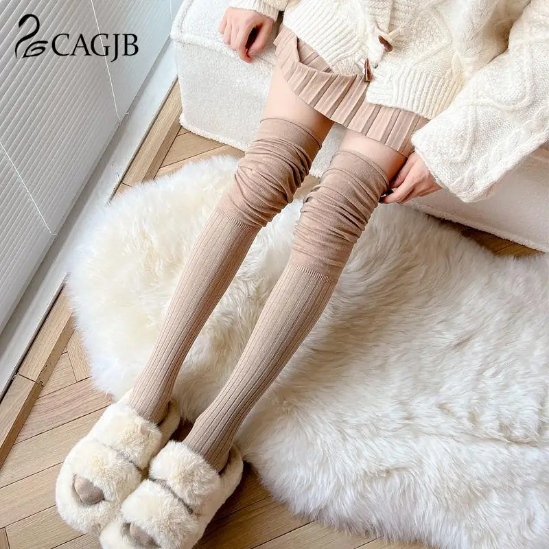 

1Pair Autumn Winter Stockings High Thigh Socks Splicing Over The Knee Socks Women Long Tube Lengthened Cotton Solid Color Socks