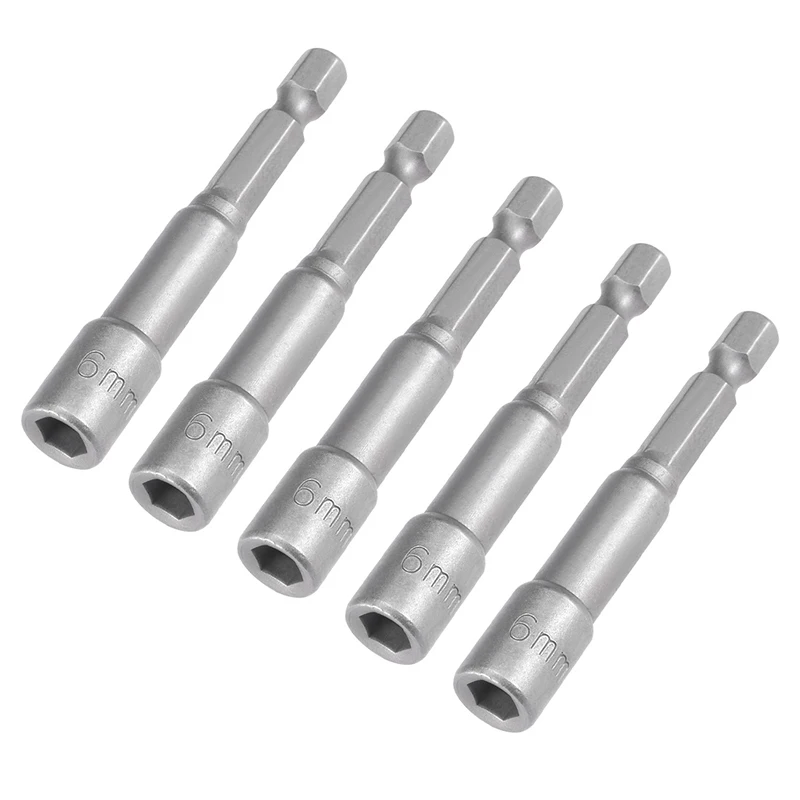 

5 Pcs 6mm/7mm/8mm/10mm Hex Sockets Nut Driver 1/4" Quick Change Hex Shank Magnetic Screwdriver Set kit Tools 65mm Length