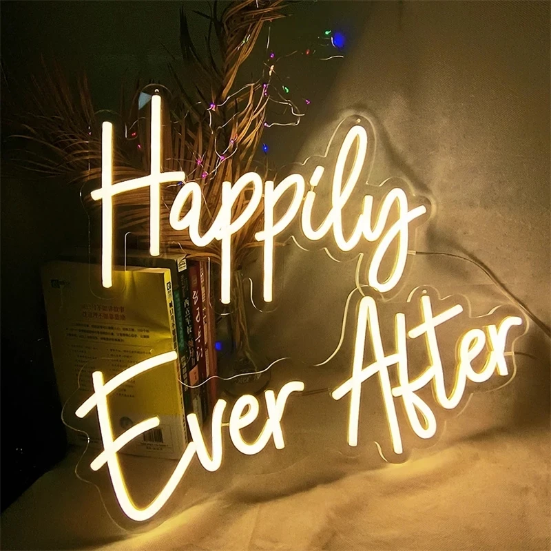 Happily Ever After Led Neon Sign Flexible Acrylic Sheet Light Letter Wedding Happy Birthday Light Decoration Lights Party Gift