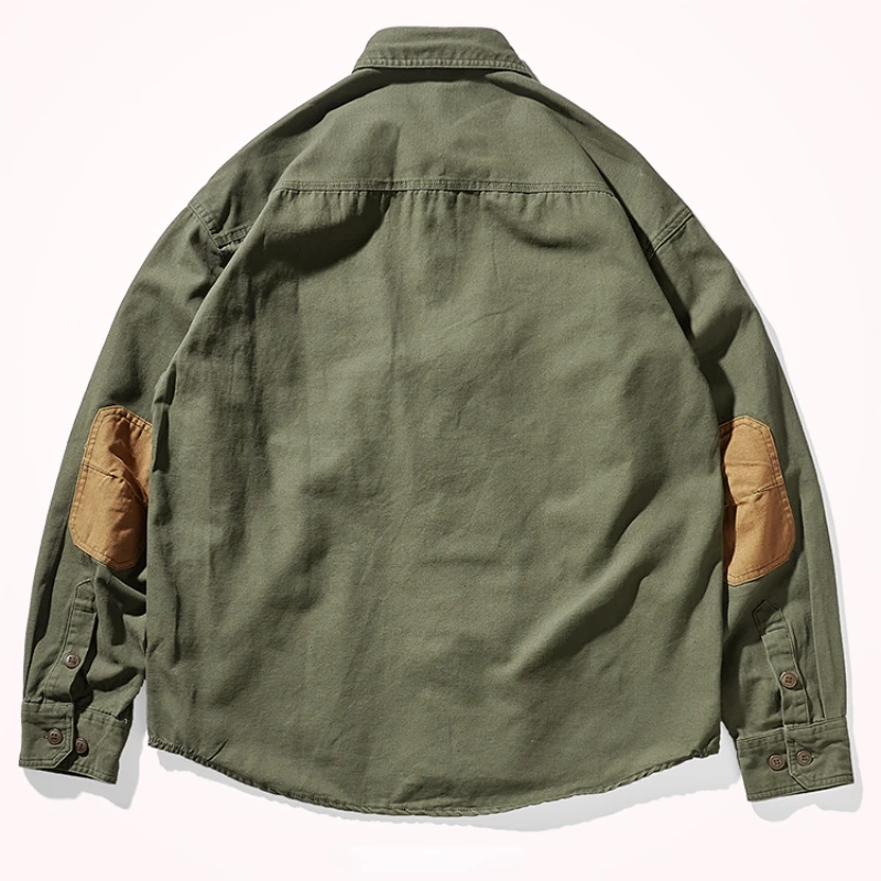 Retro casual frock shirt men's coat contrast patch tide brand men's long sleeve shirt